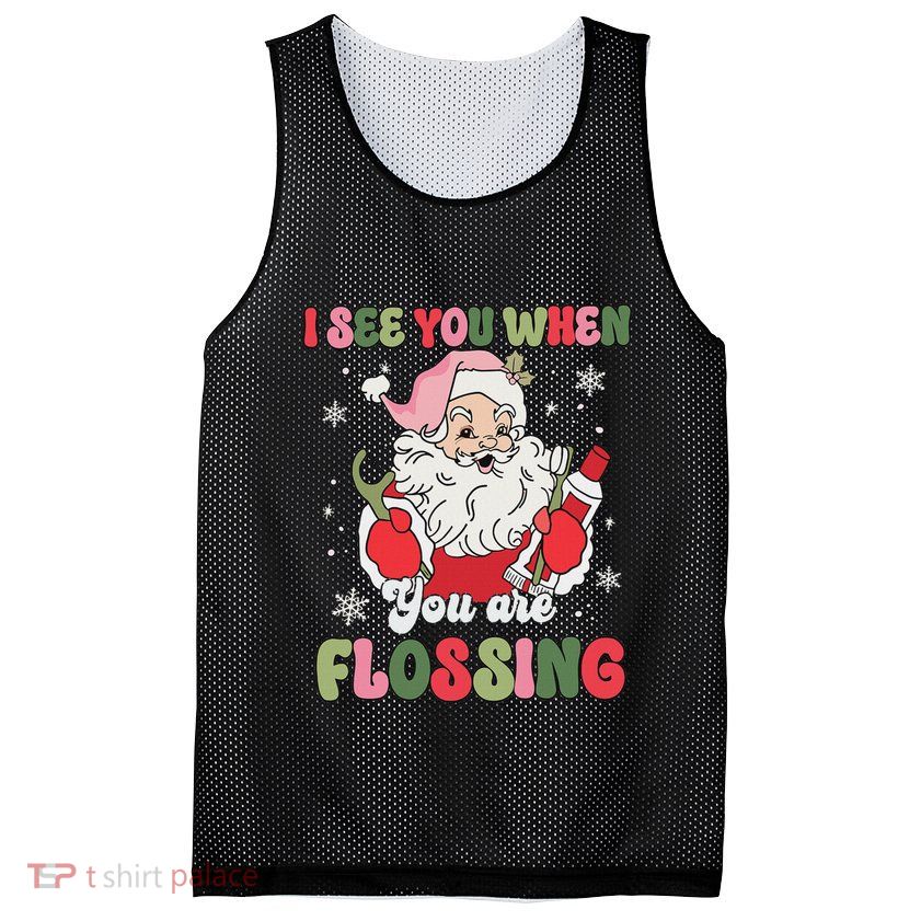 I See You When Flossing Christmas Dentist Xmas Flossing Mesh Reversible Basketball Jersey Tank