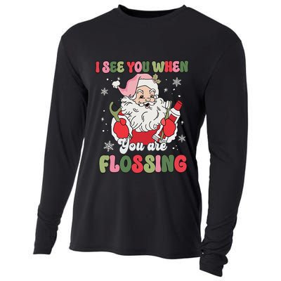 I See You When Flossing Christmas Dentist Xmas Flossing Cooling Performance Long Sleeve Crew