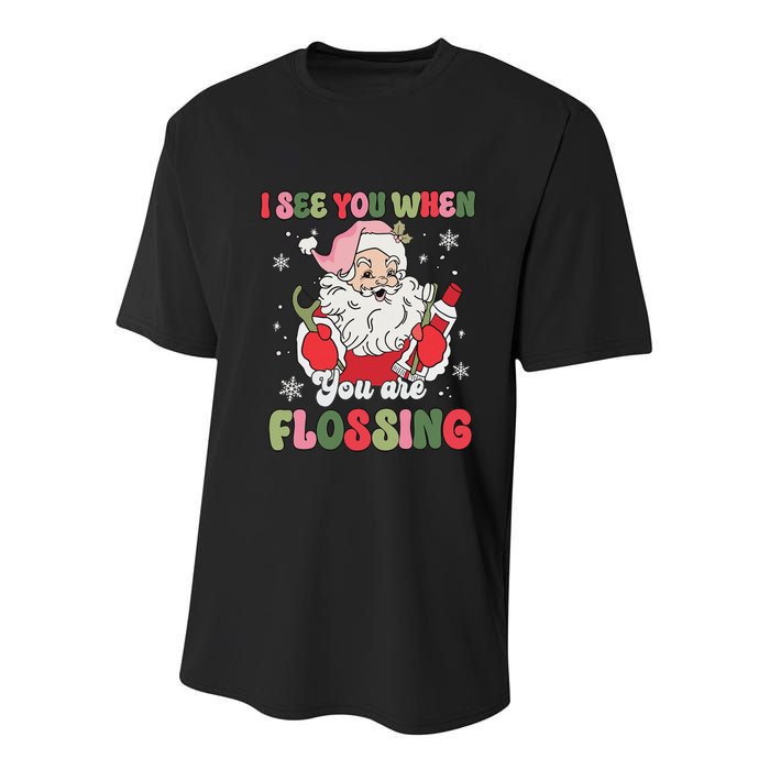 I See You When Flossing Christmas Dentist Xmas Flossing Youth Performance Sprint T-Shirt