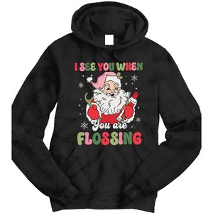 I See You When Flossing Christmas Dentist Xmas Flossing Tie Dye Hoodie