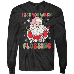 I See You When Flossing Christmas Dentist Xmas Flossing Tie-Dye Long Sleeve Shirt