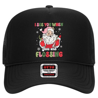 I See You When Flossing Christmas Dentist Xmas Flossing Trucker Hat