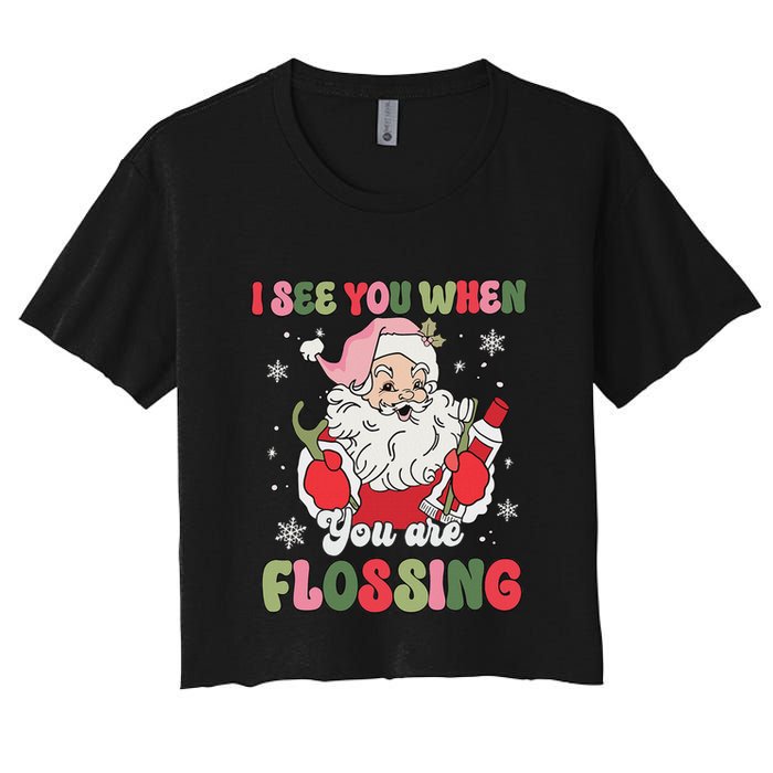 I See You When Flossing Christmas Dentist Xmas Flossing Crop Top