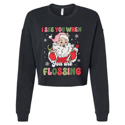 I See You When Flossing Christmas Dentist Xmas Flossing Cropped Pullover Crew