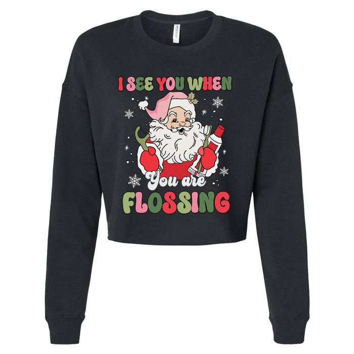 I See You When Flossing Christmas Dentist Xmas Flossing Cropped Pullover Crew