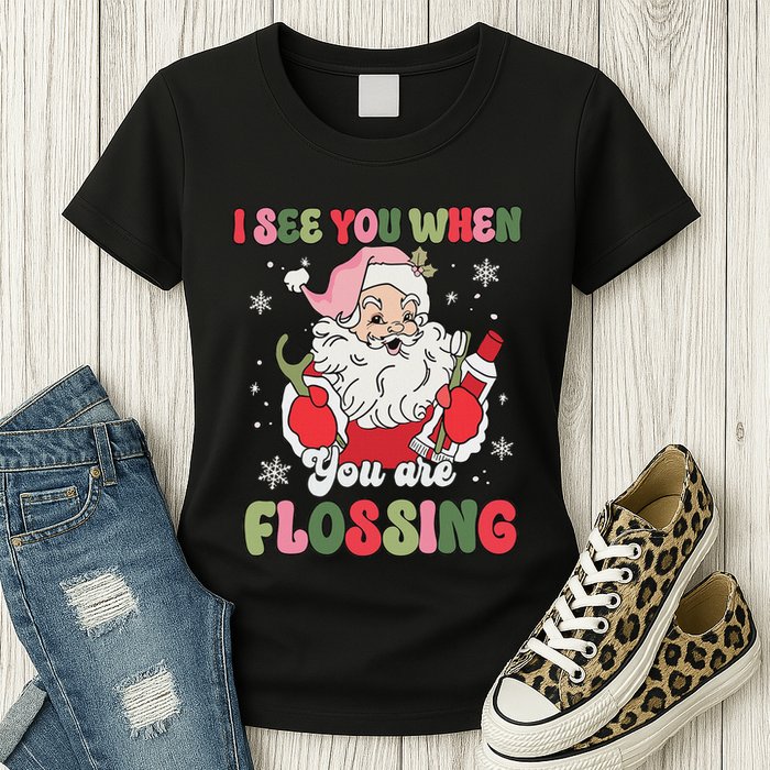 I See You When Flossing Christmas Dentist Xmas Flossing Womens T-Shirt