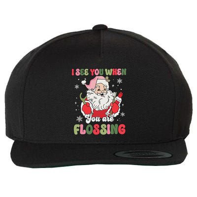 I See You When Flossing Christmas Dentist Xmas Flossing Wool Snapback Cap
