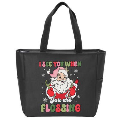 I See You When Flossing Christmas Dentist Xmas Flossing Zip Tote Bag