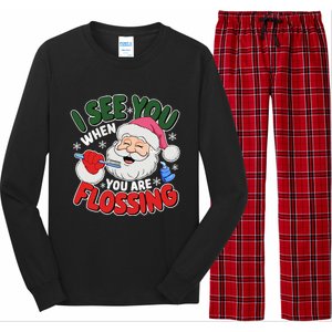 I See You When Flossing Christmas Dentist Xmas Flossing Long Sleeve Pajama Set