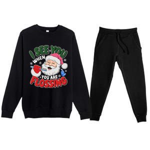 I See You When Flossing Christmas Dentist Xmas Flossing Premium Crewneck Sweatsuit Set