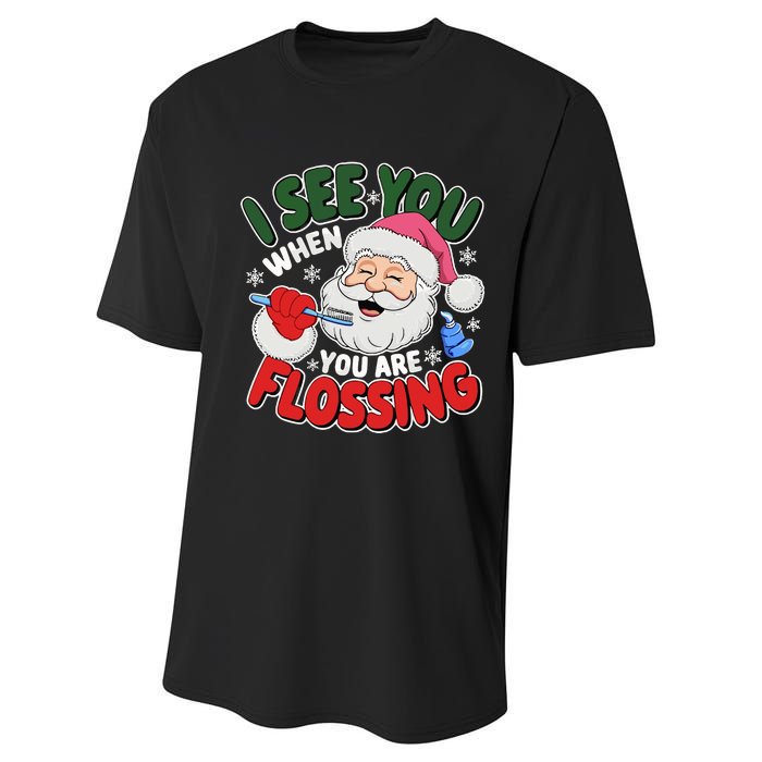 I See You When Flossing Christmas Dentist Xmas Flossing Performance Sprint T-Shirt