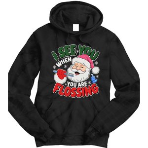 I See You When Flossing Christmas Dentist Xmas Flossing Tie Dye Hoodie