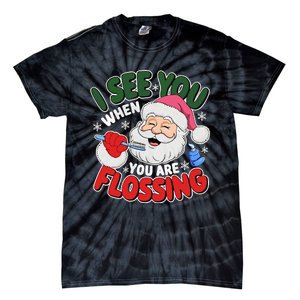 I See You When Flossing Christmas Dentist Xmas Flossing Tie-Dye T-Shirt