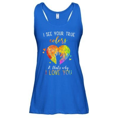 I See Your True Colors And That's Why I Love You Autism Awareness Heart Ladies Essential Flowy Tank