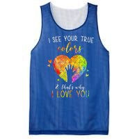 I See Your True Colors And That's Why I Love You Autism Awareness Heart Mesh Reversible Basketball Jersey Tank