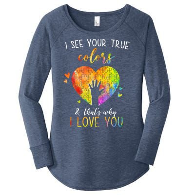 I See Your True Colors And That's Why I Love You Autism Awareness Heart Women's Perfect Tri Tunic Long Sleeve Shirt