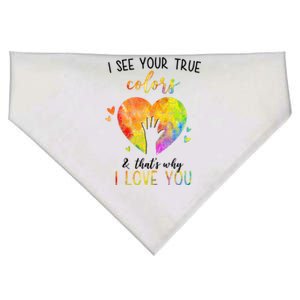 I See Your True Colors And That's Why I Love You Autism Awareness Heart USA-Made Doggie Bandana