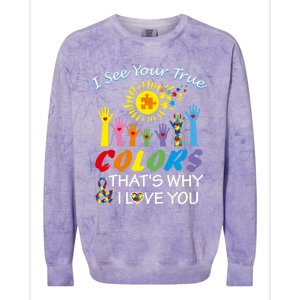 I See Your True Colors Hands Autism Awareness Gift Puzzle Gift Colorblast Crewneck Sweatshirt