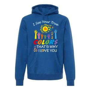 I See Your True Colors Hands Autism Awareness Gift Puzzle Gift Premium Hoodie