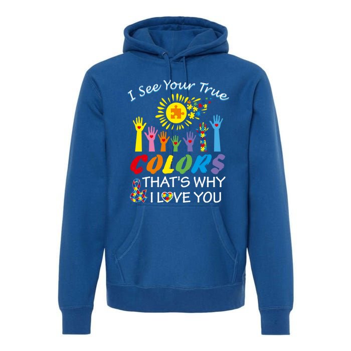 I See Your True Colors Hands Autism Awareness Gift Puzzle Gift Premium Hoodie