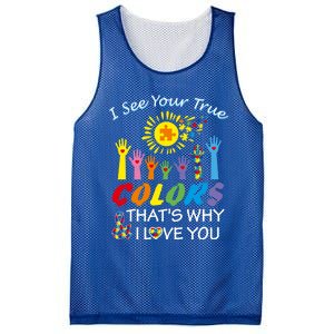 I See Your True Colors Hands Autism Awareness Gift Puzzle Gift Mesh Reversible Basketball Jersey Tank