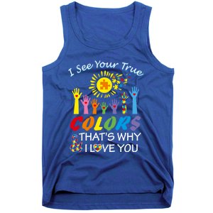 I See Your True Colors Hands Autism Awareness Gift Puzzle Gift Tank Top