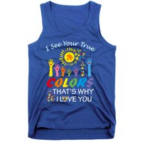 I See Your True Colors Hands Autism Awareness Gift Puzzle Gift Tank Top