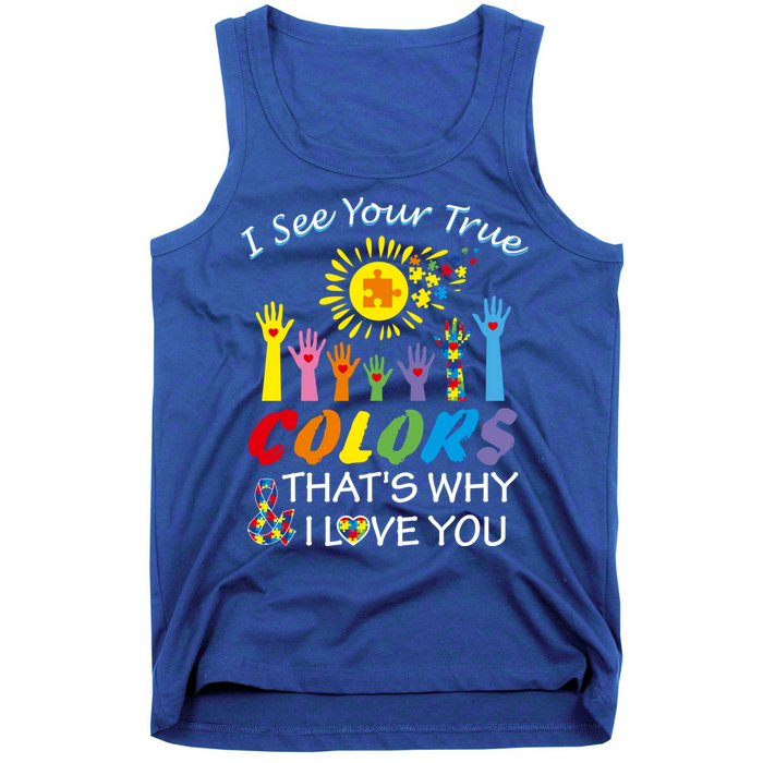 I See Your True Colors Hands Autism Awareness Gift Puzzle Gift Tank Top