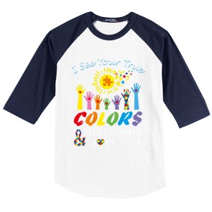 I See Your True Colors Hands Autism Awareness Gift Puzzle Gift Baseball Sleeve Shirt