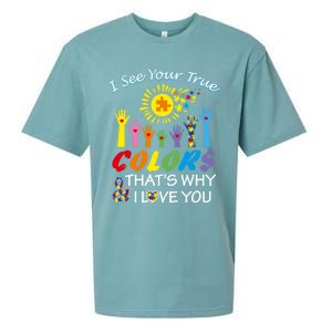 I See Your True Colors Hands Autism Awareness Gift Puzzle Gift Sueded Cloud Jersey T-Shirt