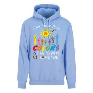 I See Your True Colors Hands Autism Awareness Gift Puzzle Gift Unisex Surf Hoodie