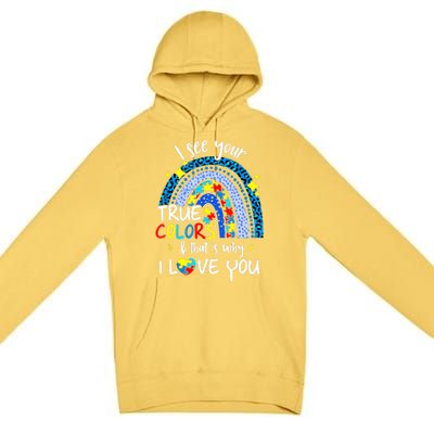 I See Your True Colors Support Rainbow Autism Awareness Premium Pullover Hoodie