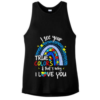I See Your True Colors Support Rainbow Autism Awareness Ladies PosiCharge Tri-Blend Wicking Tank