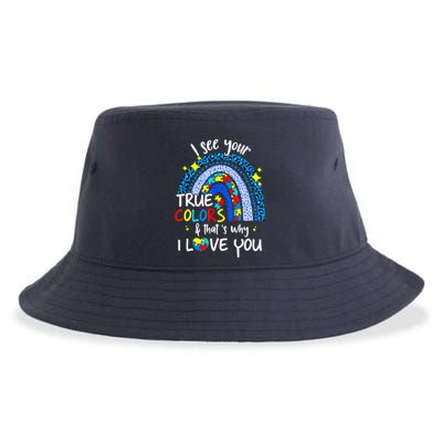 I See Your True Colors Support Rainbow Autism Awareness Sustainable Bucket Hat