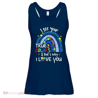I See Your True Colors Support Rainbow Autism Awareness Ladies Essential Flowy Tank