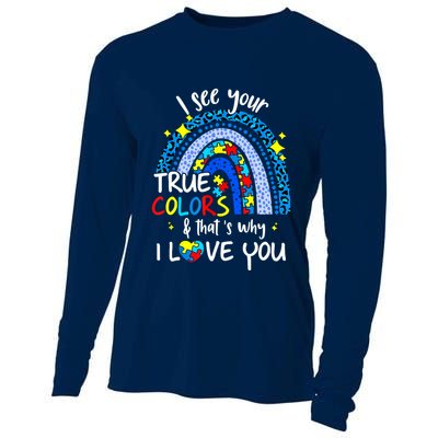 I See Your True Colors Support Rainbow Autism Awareness Cooling Performance Long Sleeve Crew