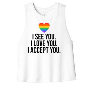 I See You I Love You I Accept You LGBTQ Pride Month Women's Racerback Cropped Tank