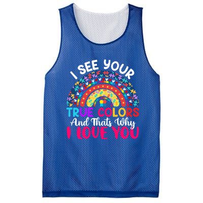 I See Your True Color Rainbow Autism Mom Sister Support Son Meaningful Gift Mesh Reversible Basketball Jersey Tank