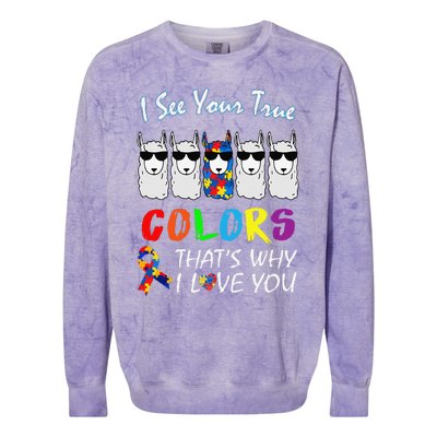 I See Your True Colors Llama Autism Awareness Colorblast Crewneck Sweatshirt