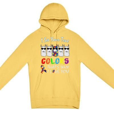 I See Your True Colors Llama Autism Awareness Premium Pullover Hoodie