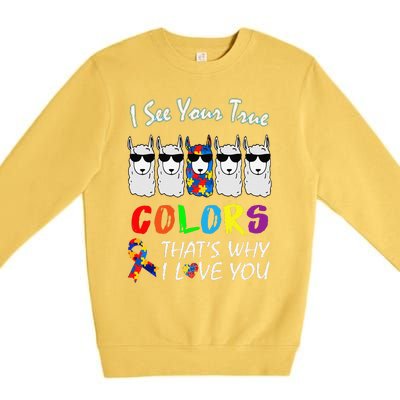 I See Your True Colors Llama Autism Awareness Premium Crewneck Sweatshirt