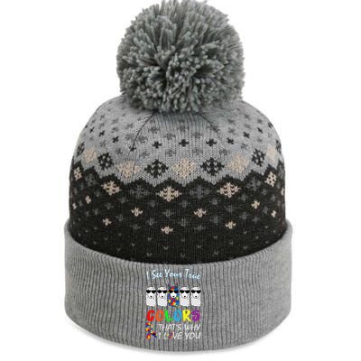 I See Your True Colors Llama Autism Awareness The Baniff Cuffed Pom Beanie