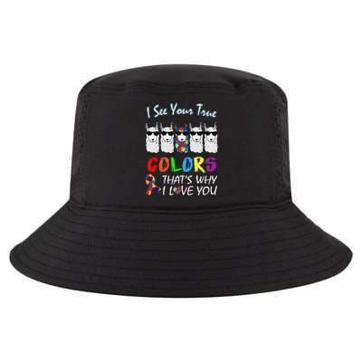 I See Your True Colors Llama Autism Awareness Cool Comfort Performance Bucket Hat