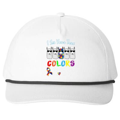 I See Your True Colors Llama Autism Awareness Snapback Five-Panel Rope Hat