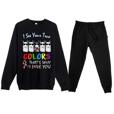 I See Your True Colors Llama Autism Awareness Premium Crewneck Sweatsuit Set