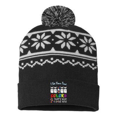 I See Your True Colors Llama Autism Awareness USA-Made Snowflake Beanie