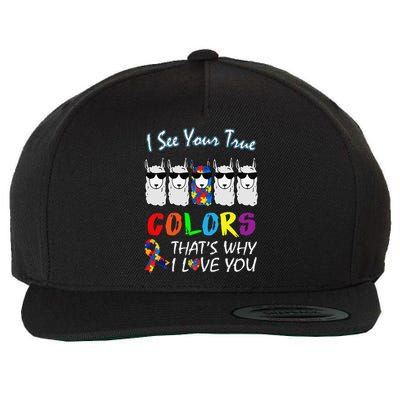 I See Your True Colors Llama Autism Awareness Wool Snapback Cap