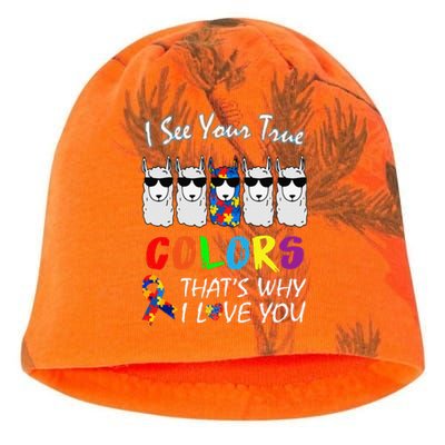 I See Your True Colors Llama Autism Awareness Kati - Camo Knit Beanie