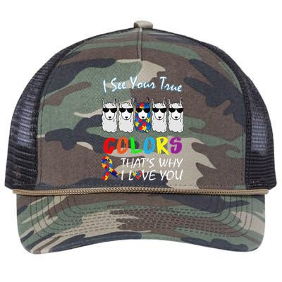 I See Your True Colors Llama Autism Awareness Retro Rope Trucker Hat Cap