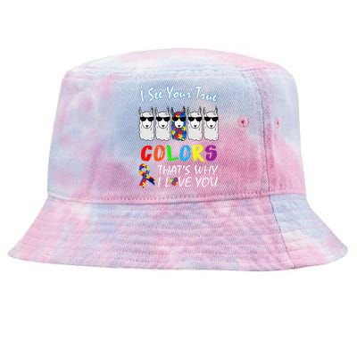 I See Your True Colors Llama Autism Awareness Tie-Dyed Bucket Hat